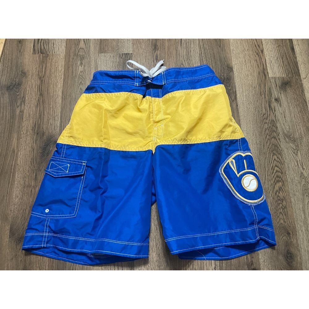 Carl Banks Shorts, Men's Size 28, Blue Yellow, Swim Trunks, Milwaukee Brewers